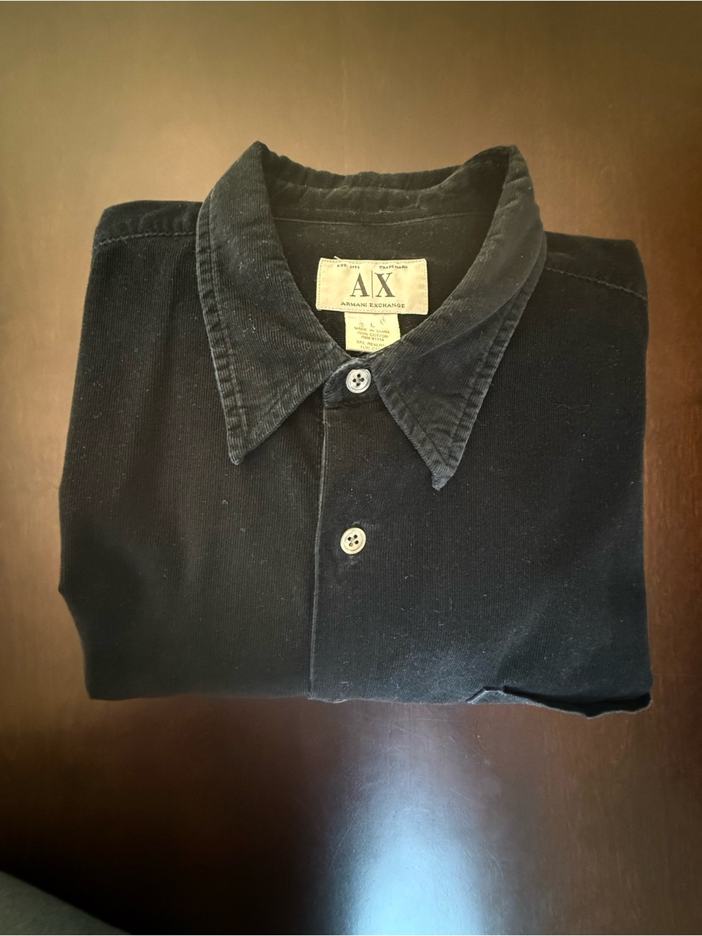 Vintage Armani Exchange Black Corduroy Button-Down Shirt